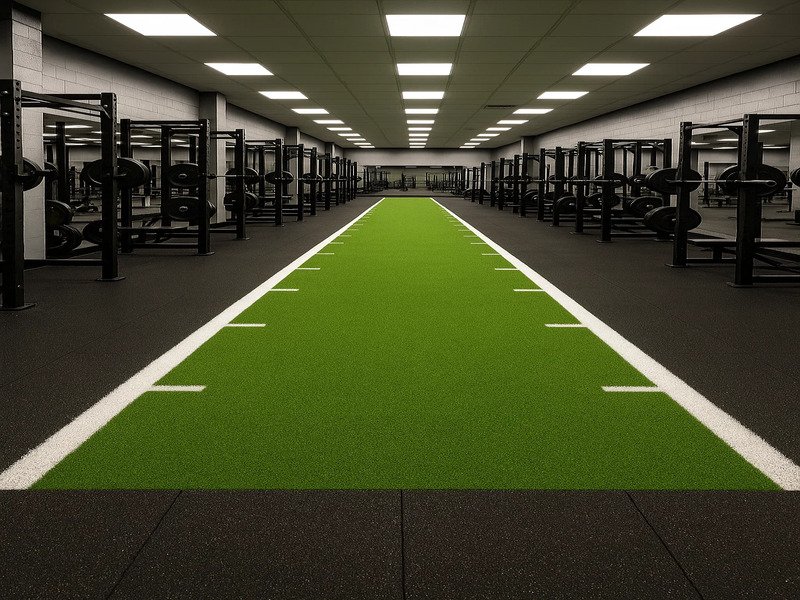 Close-up of padded astro turf gym flooring texture and fibers